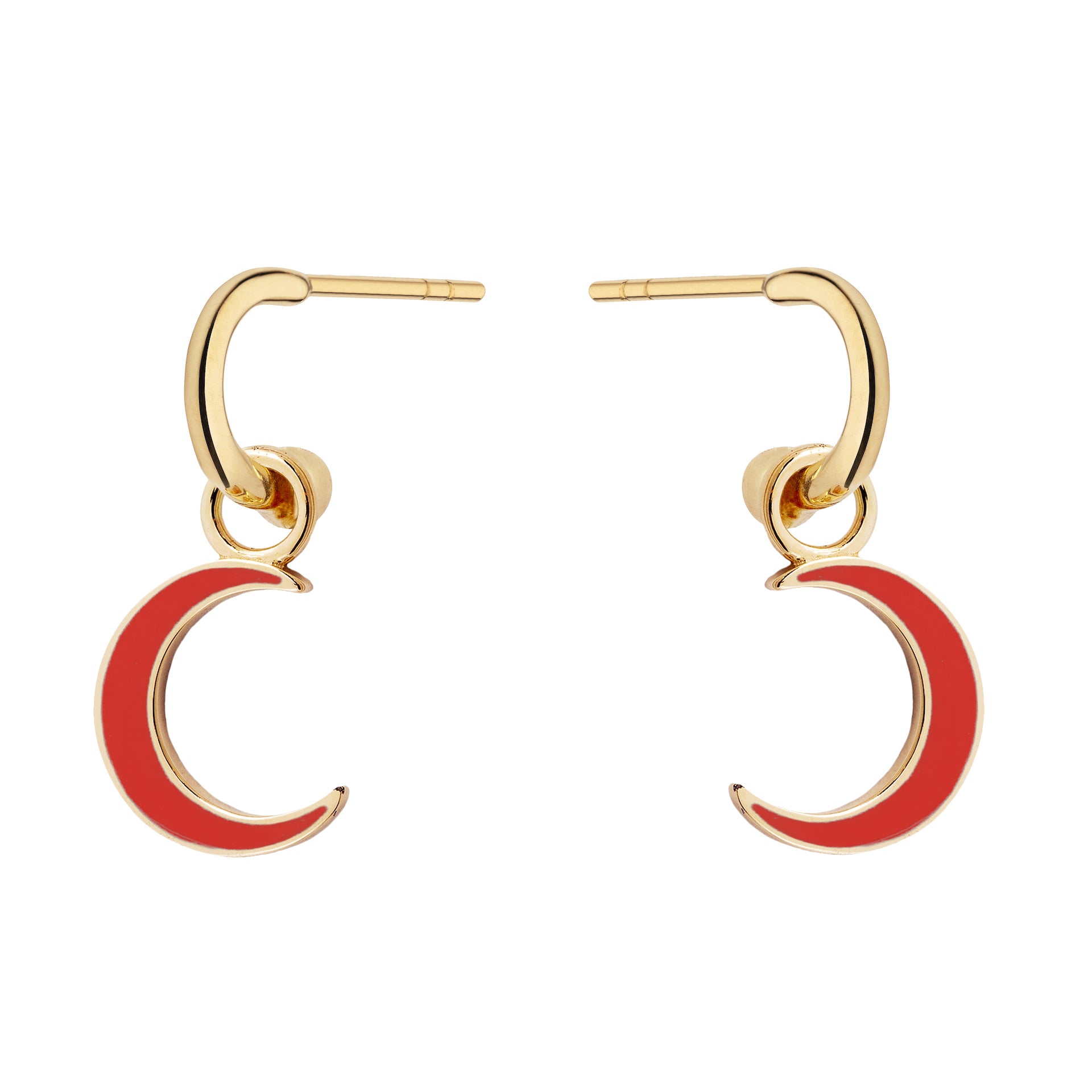 9ct Yellow Gold Earrings with Interchangeable Red Enamel Half-Moon Drops