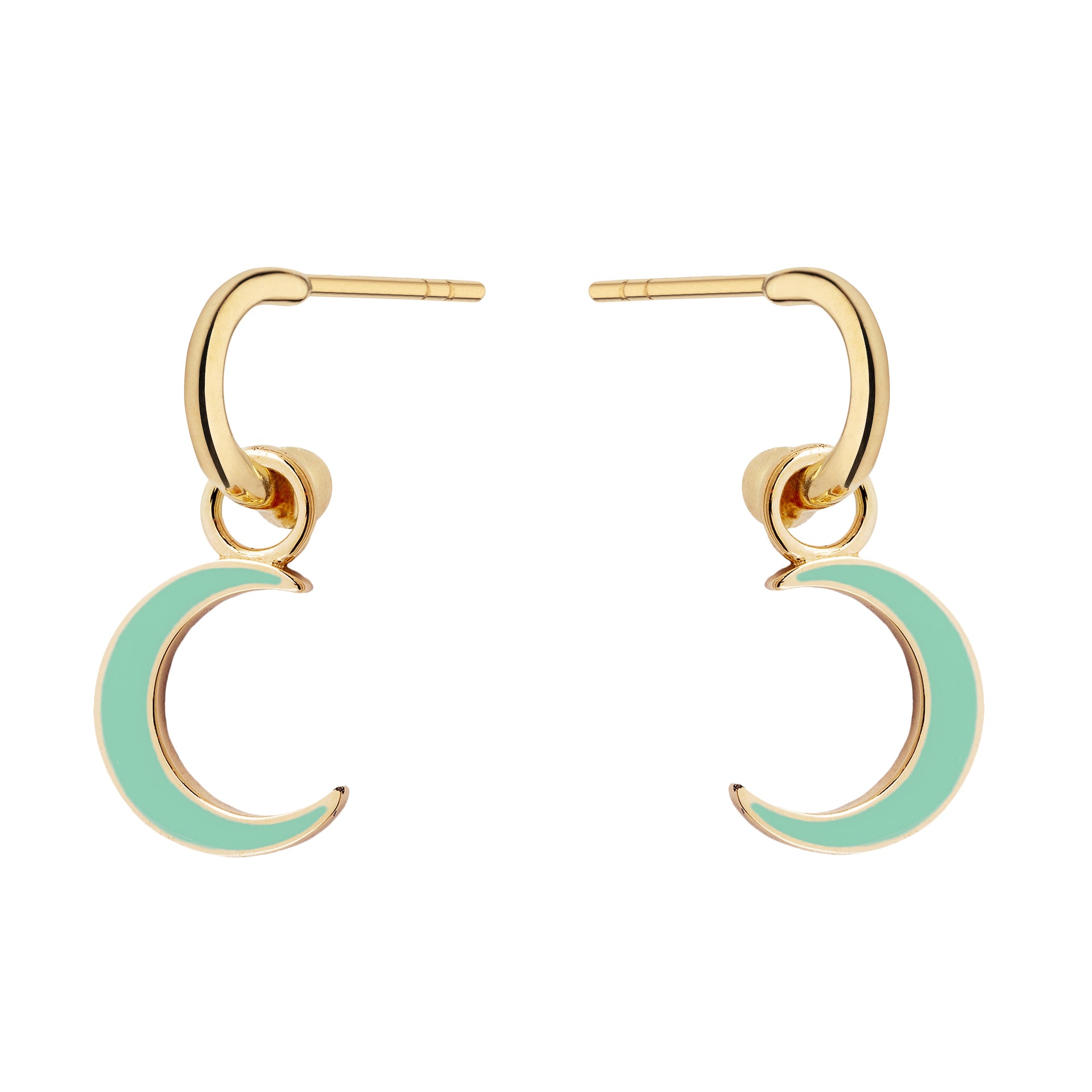 9ct Yellow Gold Earrings with Interchangeable Mint Green Enamel Half-Moon Drops