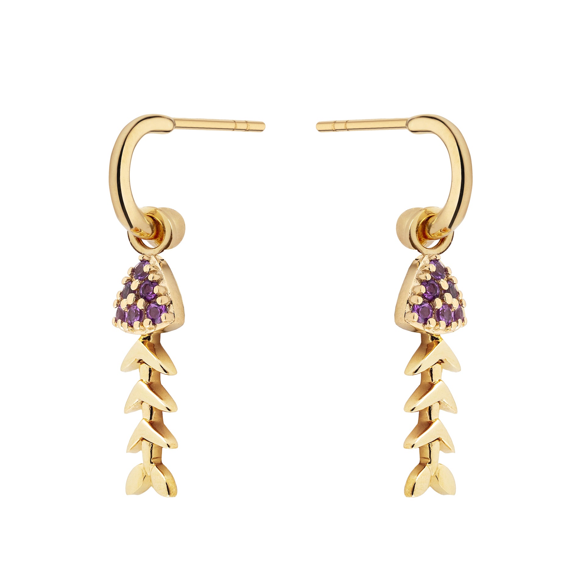 9ct Yellow Gold and Amethyst Fishbone Interchangeable Drop Earrings