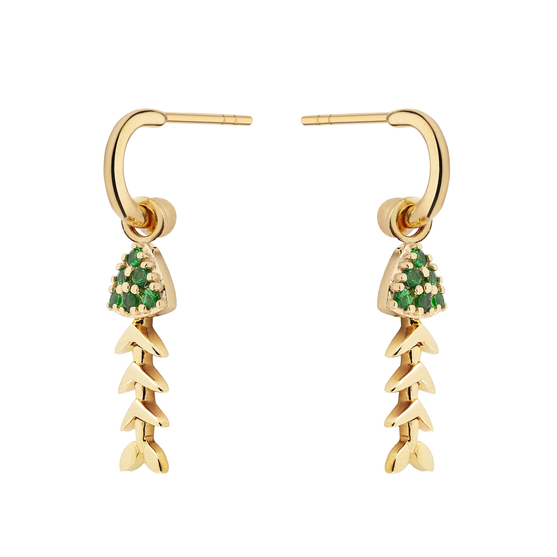 9ct Yellow Gold and Tsavorite Fishbone Interchangeable Drop Earrings