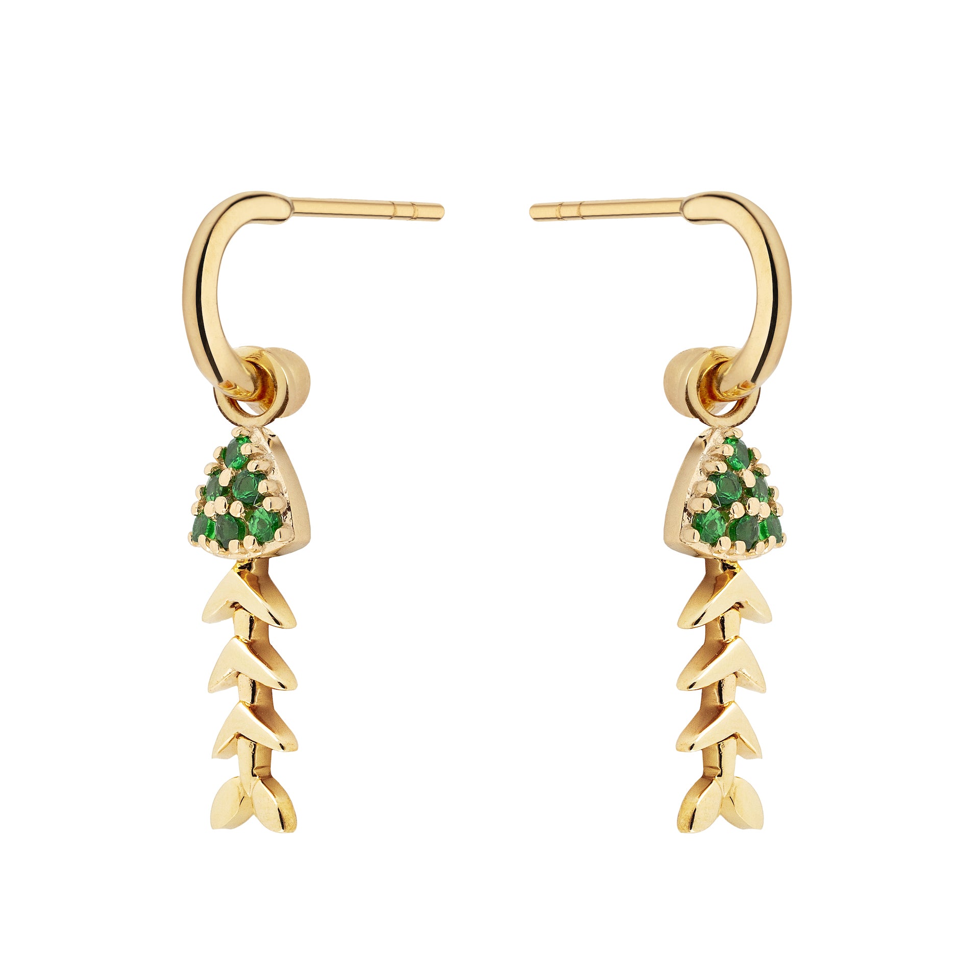 9ct Yellow Gold Fishbone Charms with Pavé-Set Tsavorite Head