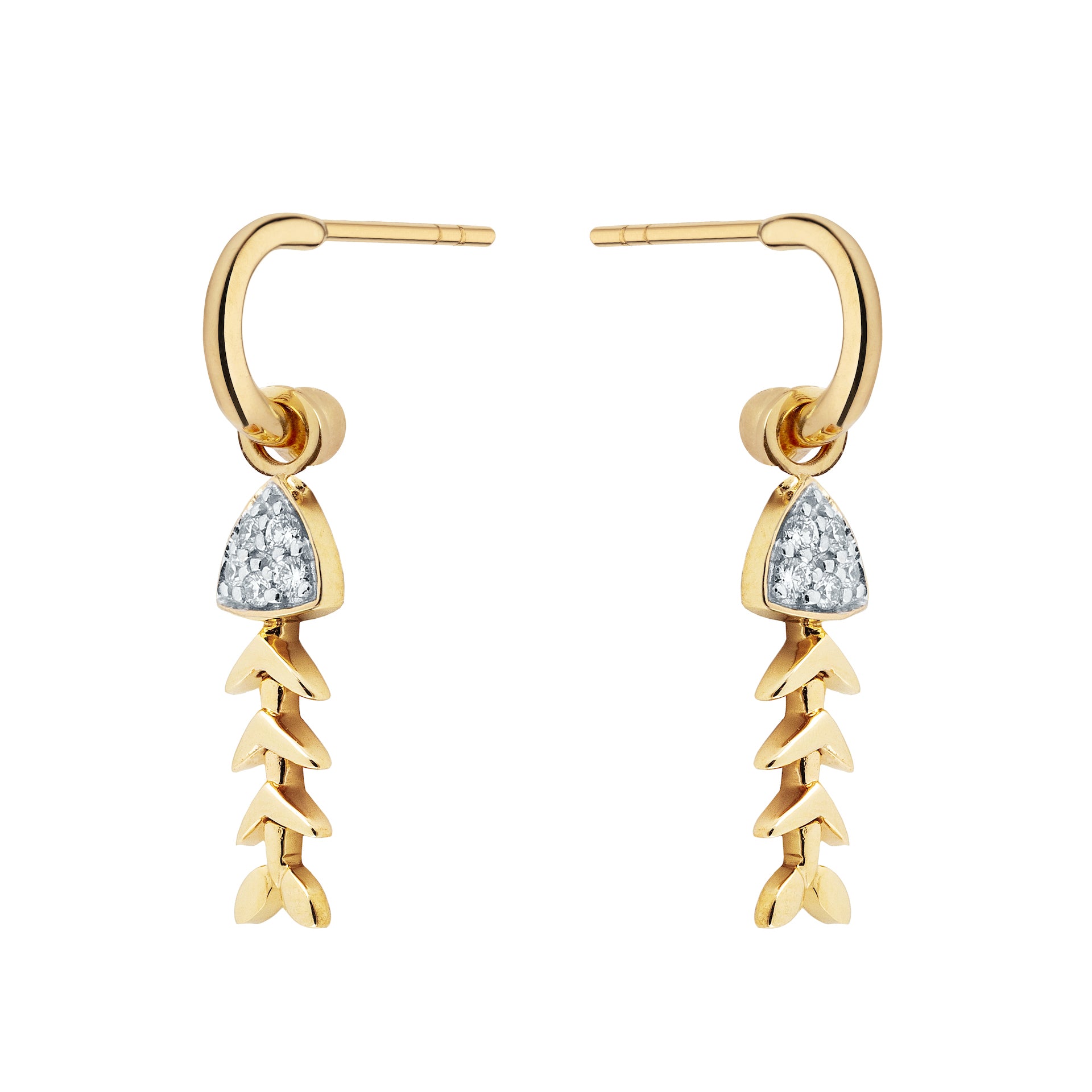 9ct Yellow Gold and Diamond Fishbone Interchangeable Drop Earrings