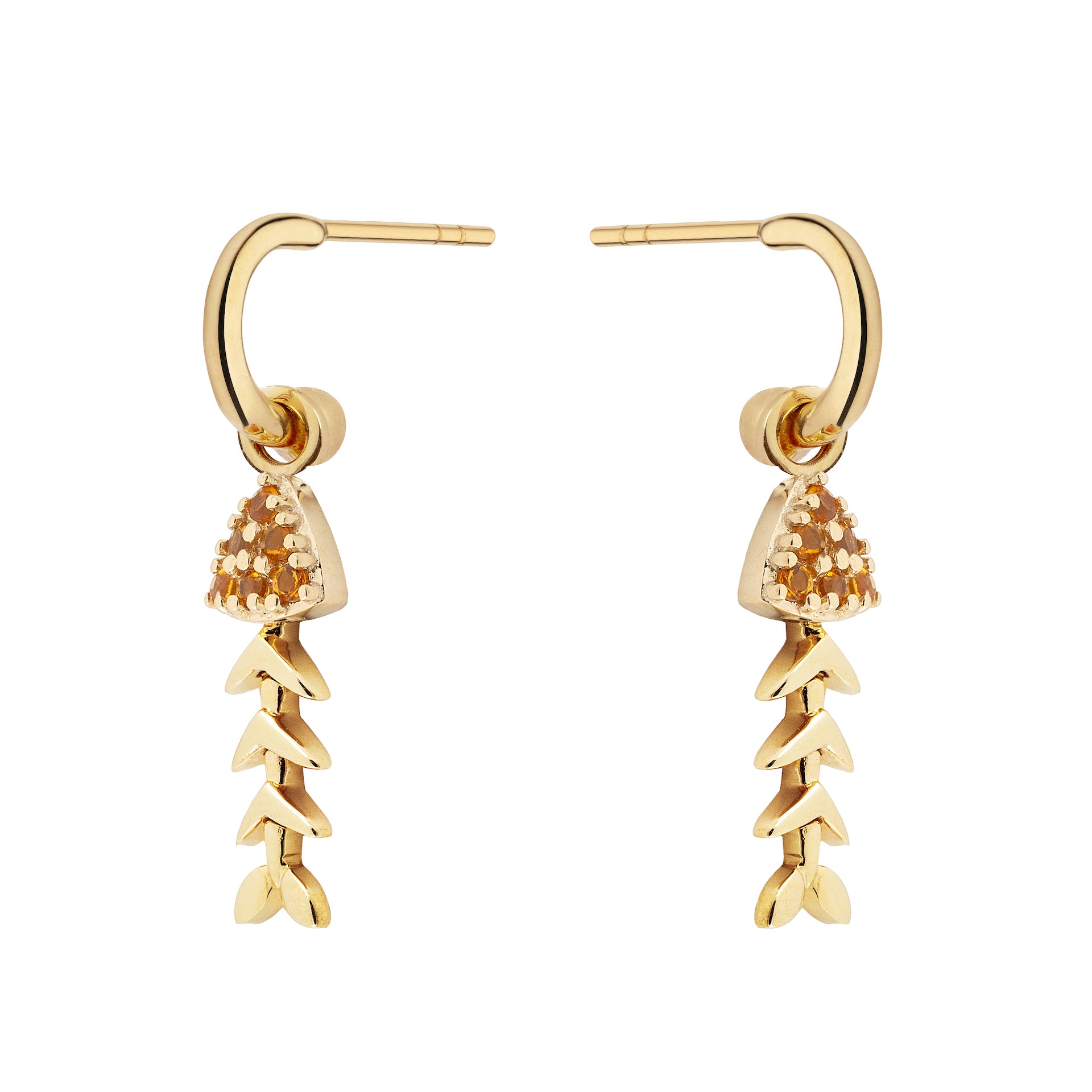 9ct Yellow Gold and Citrine Fishbone Interchangeable Drop Earrings