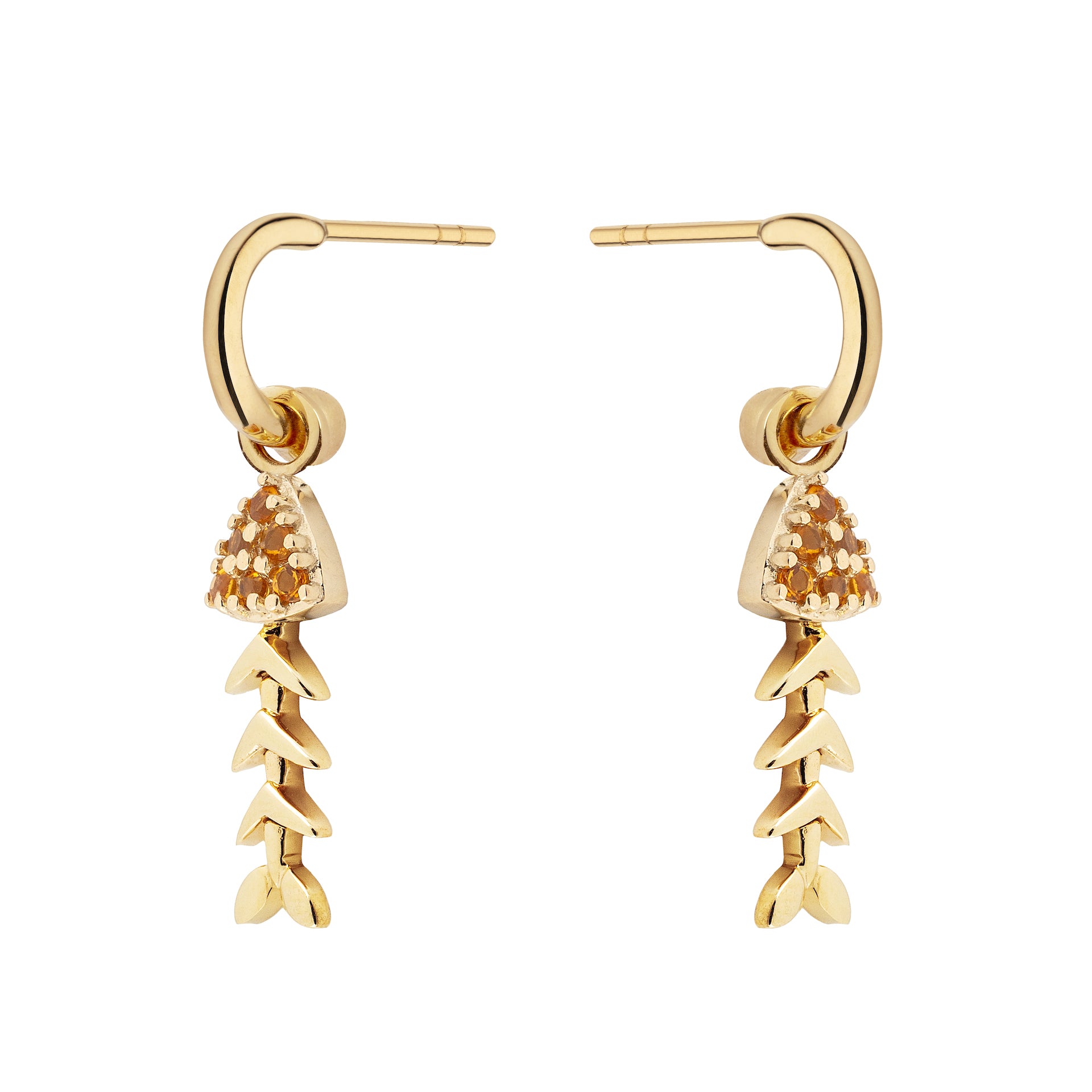 9ct Yellow Gold Fishbone Charms with Pavé-Set Citrine Head