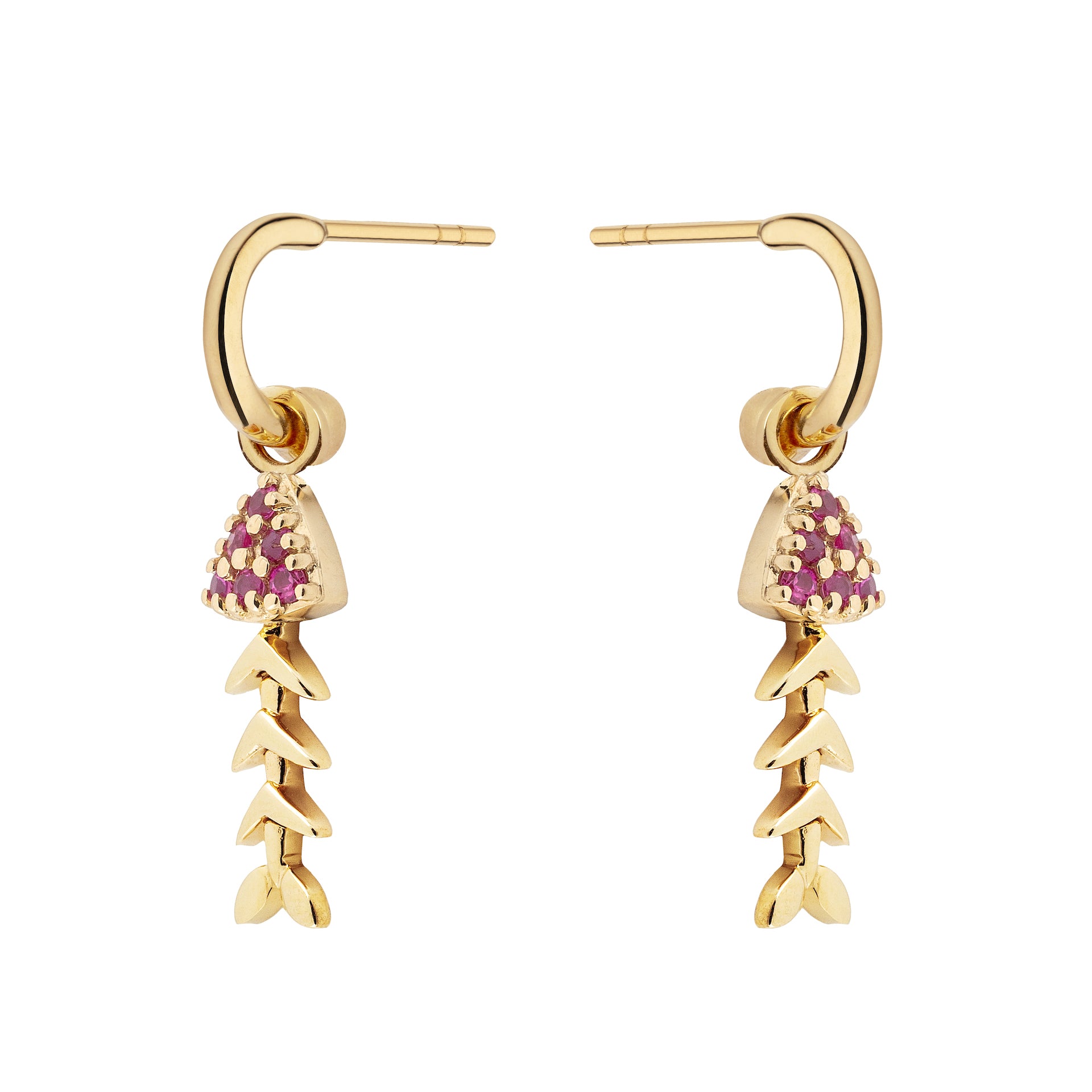 9ct Yellow Gold and Ruby Fishbone Interchangeable Drop Earrings
