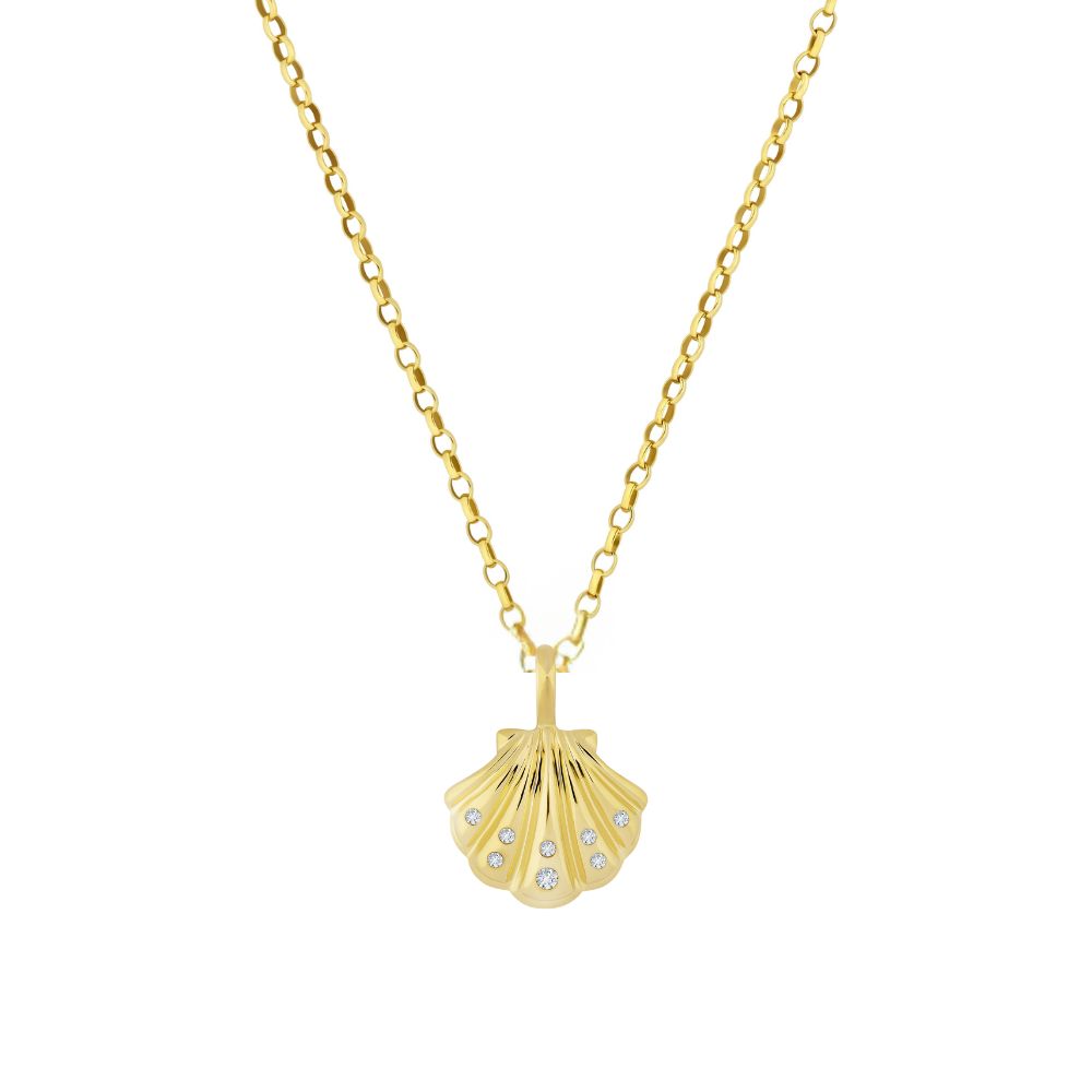 9ct Yellow Gold Shell Necklace With Diamonds - Fixed Loop (Small/Large)
