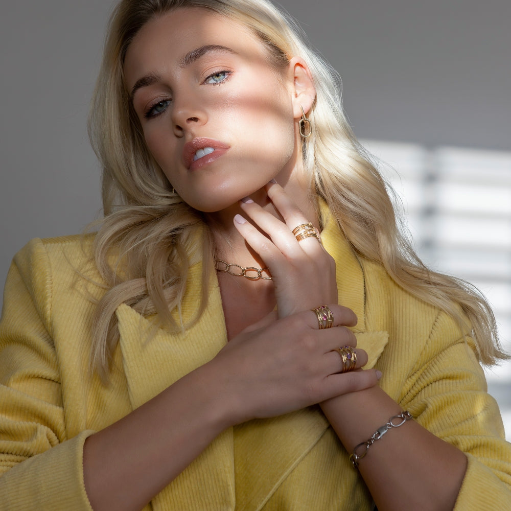 9ct Yellow Gold Wide Band Wire Ring With Scattered Citrine