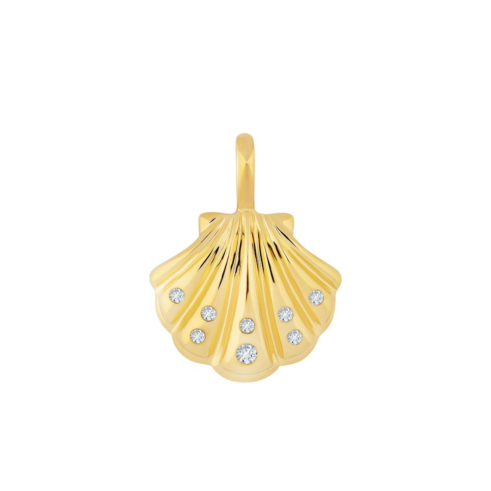 9ct Yellow Gold Shell Necklace With Diamonds - Fixed Loop (Small/Large)