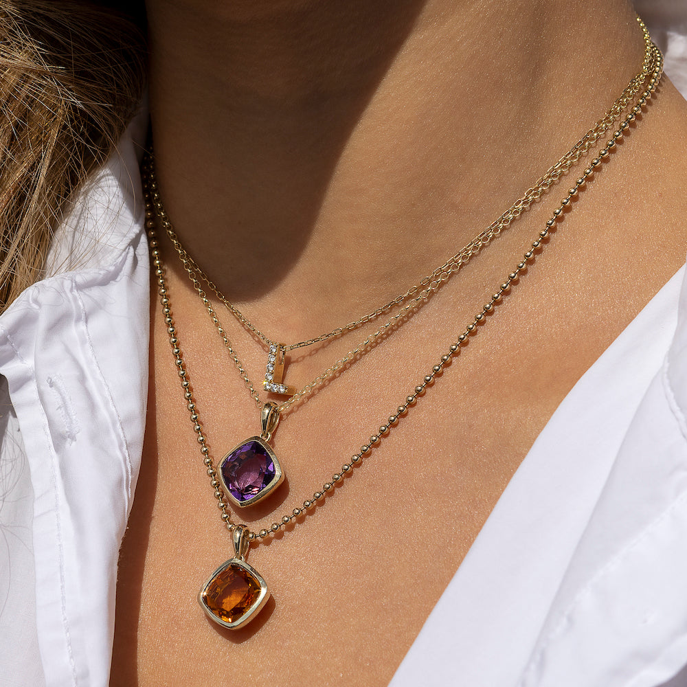 9ct Yellow Gold Single-Stone Amethyst Necklace