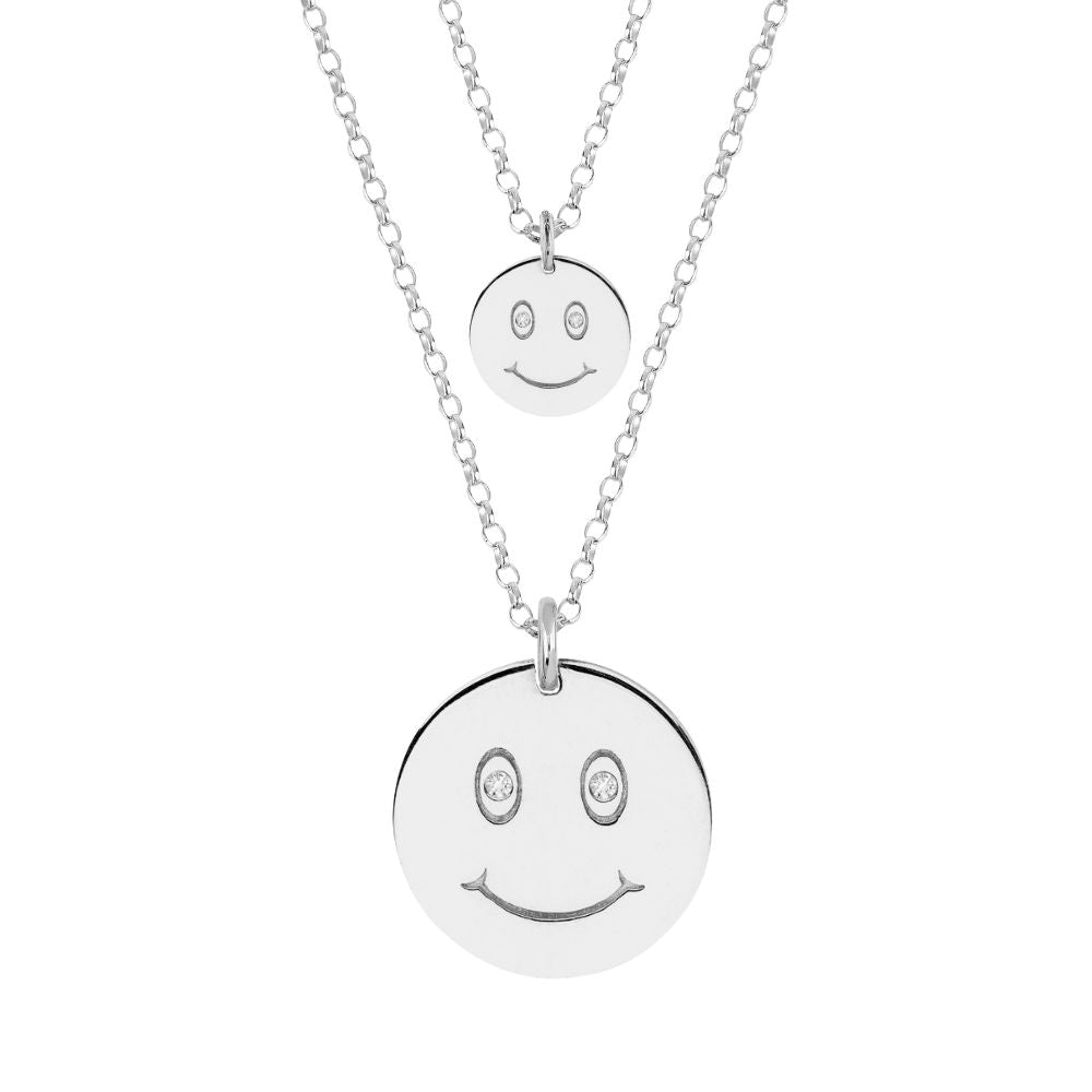 9ct White Gold and Diamond Smiley Necklace (Small/Large)