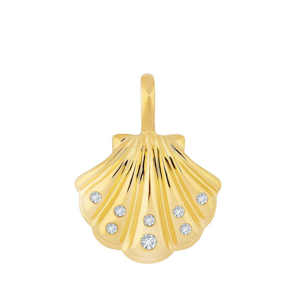 9ct Yellow Gold Shell Necklace With Diamonds - Fixed Loop (Small/Large)