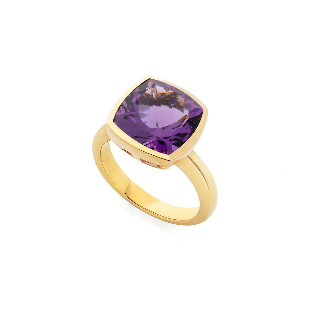 9ct Yellow Gold Single-Stone Amethyst Ring