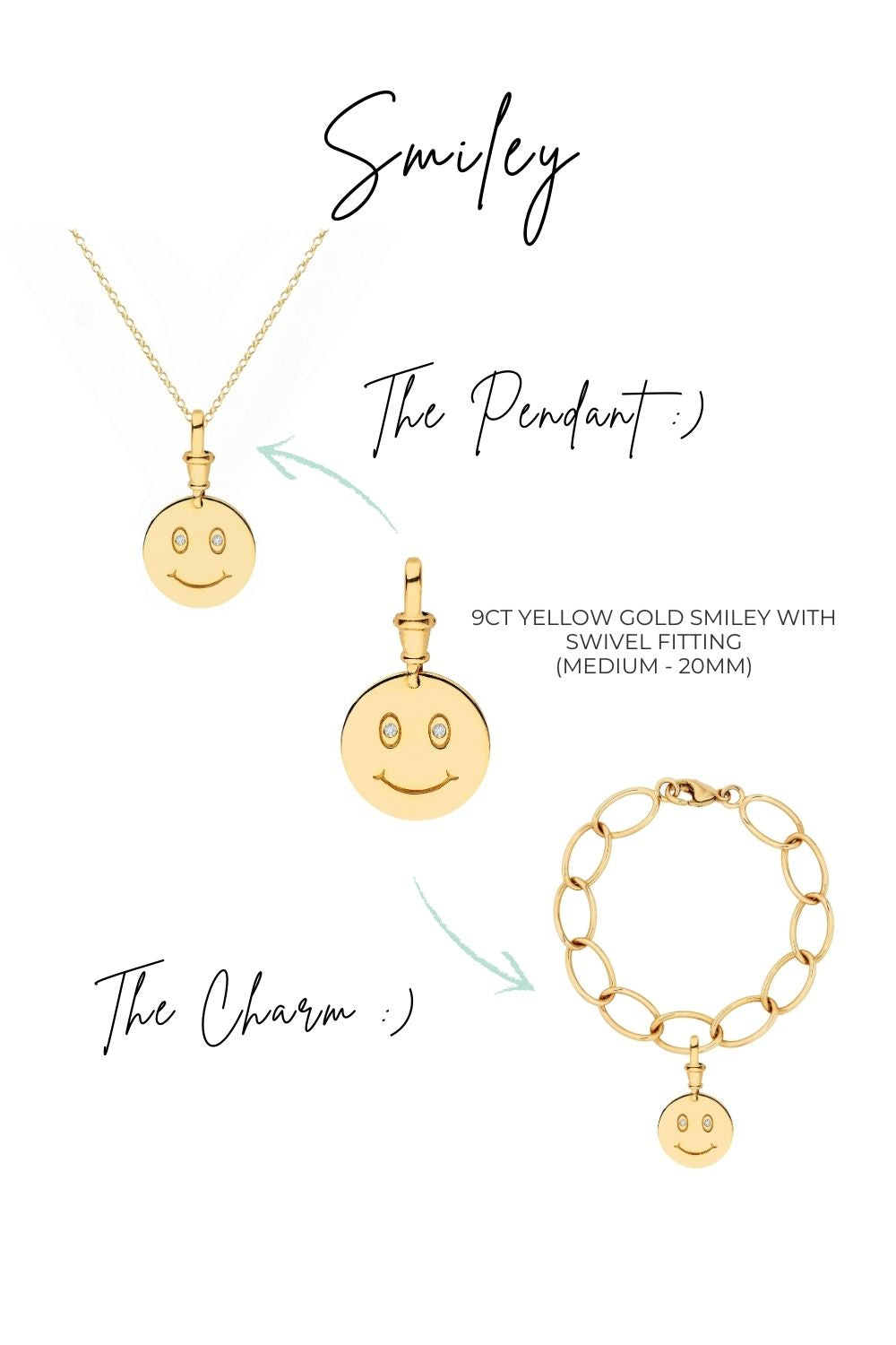 9ct Yellow Gold and Diamond Smiley Necklace (Small/Large)