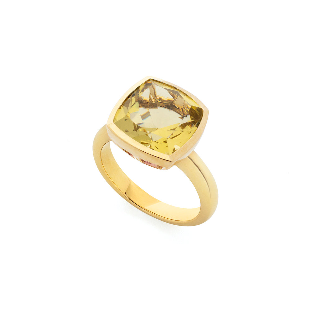 9ct Yellow Gold Rub-Over Set Single-Stone Lemon Quartz Ring