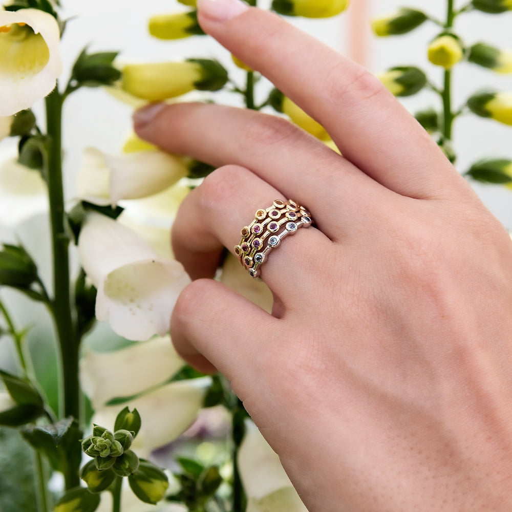 9ct White Gold Stacking Ring with Round Blue Topaz