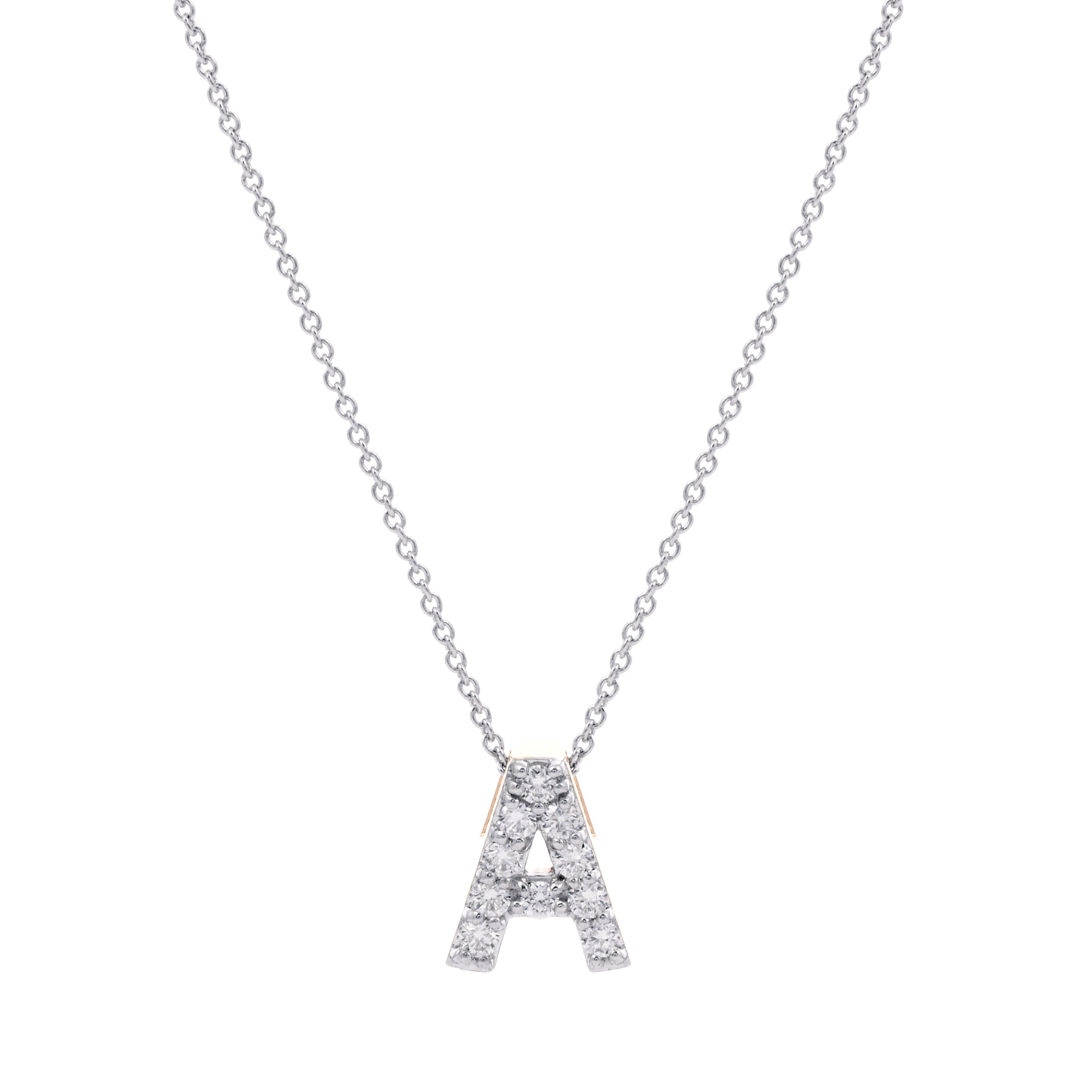 9ct White Gold Diamond Initial Necklace
