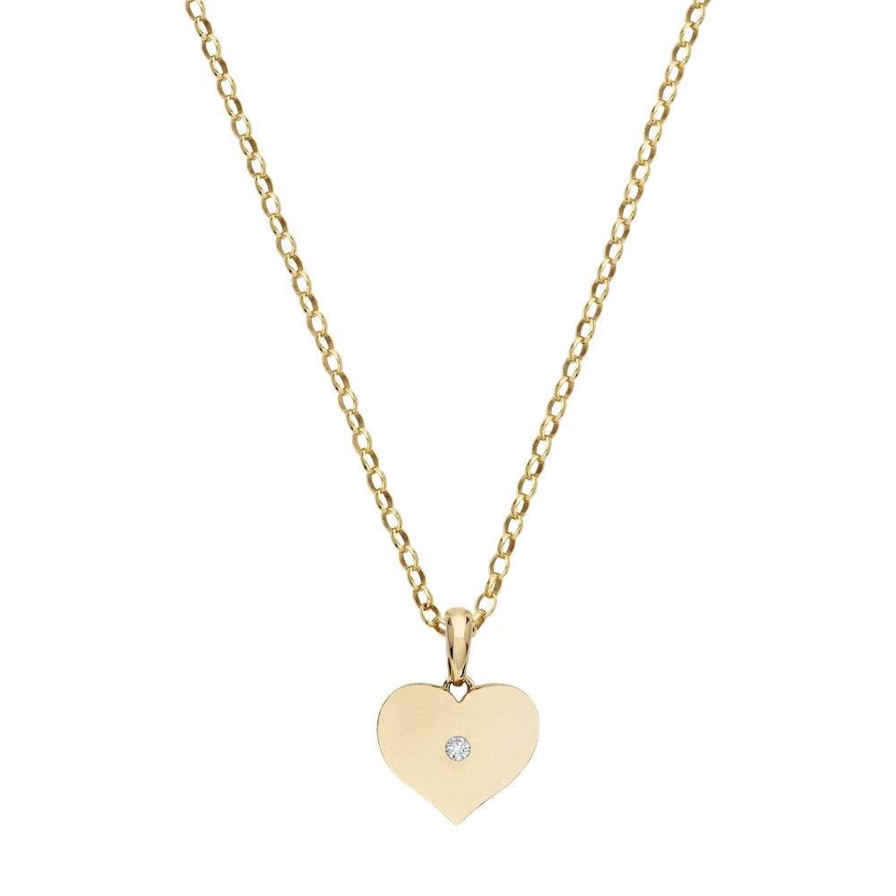 9ct Yellow Gold Plain Heart Necklace with Diamond