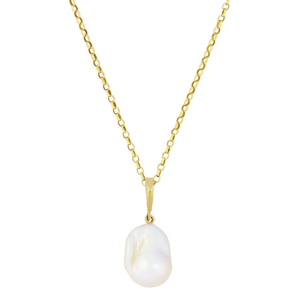 9ct Yellow Gold Baroque Pearl Necklace - Enhancer Clip