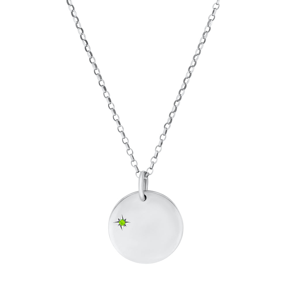 9ct White Gold Disc Necklace with Birthstone Star