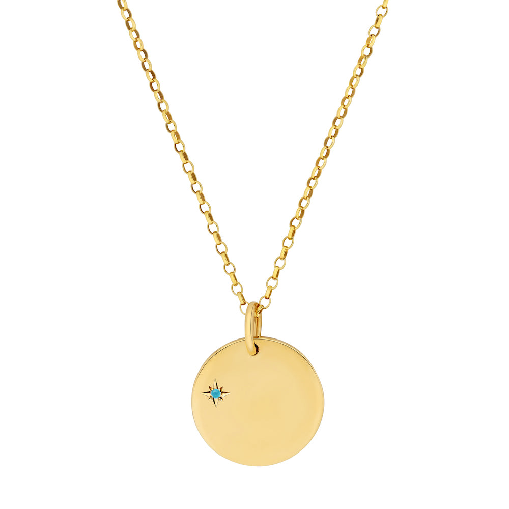 9ct Yellow Gold Disc Necklace with Birthstone Star