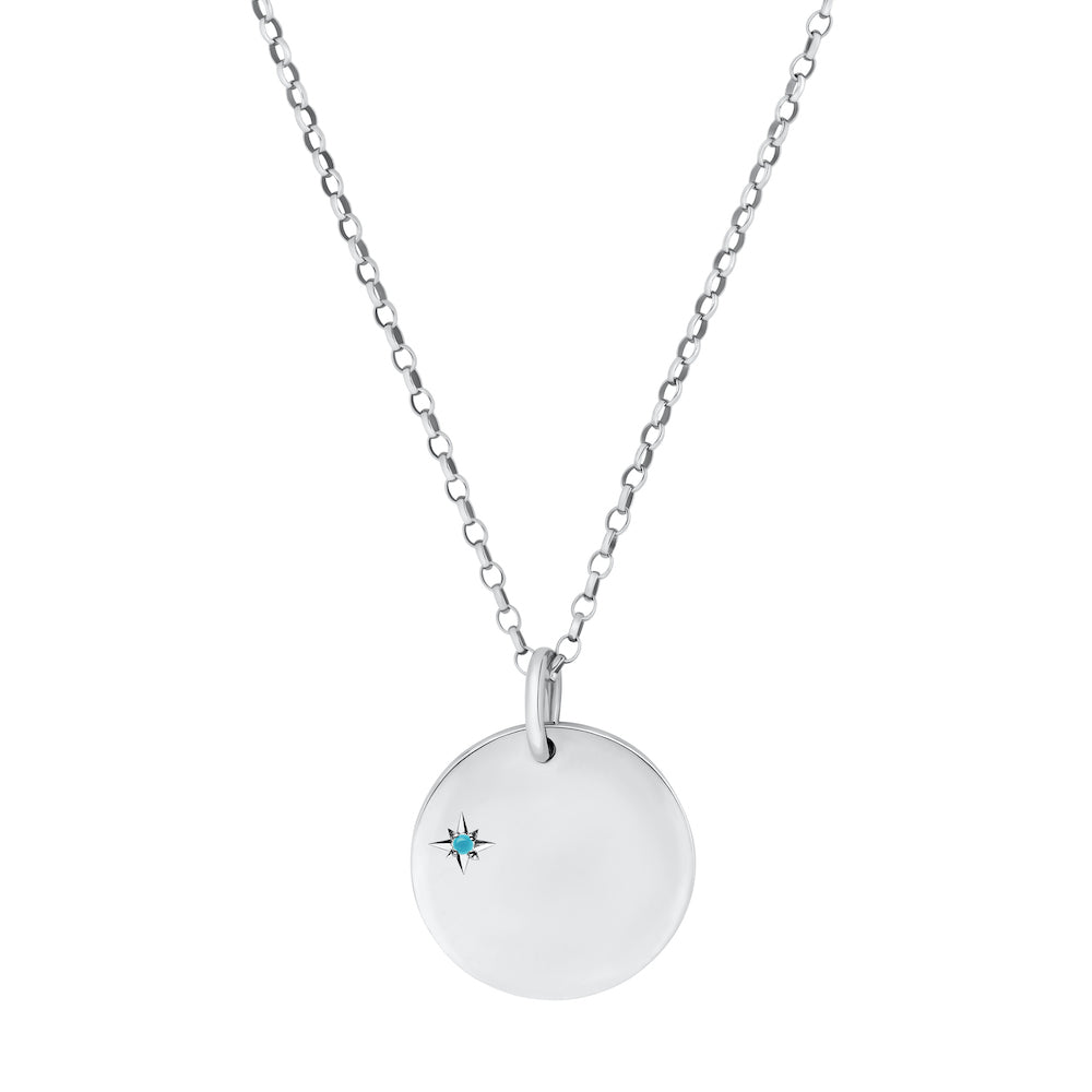 9ct White Gold Disc Necklace with Birthstone Star