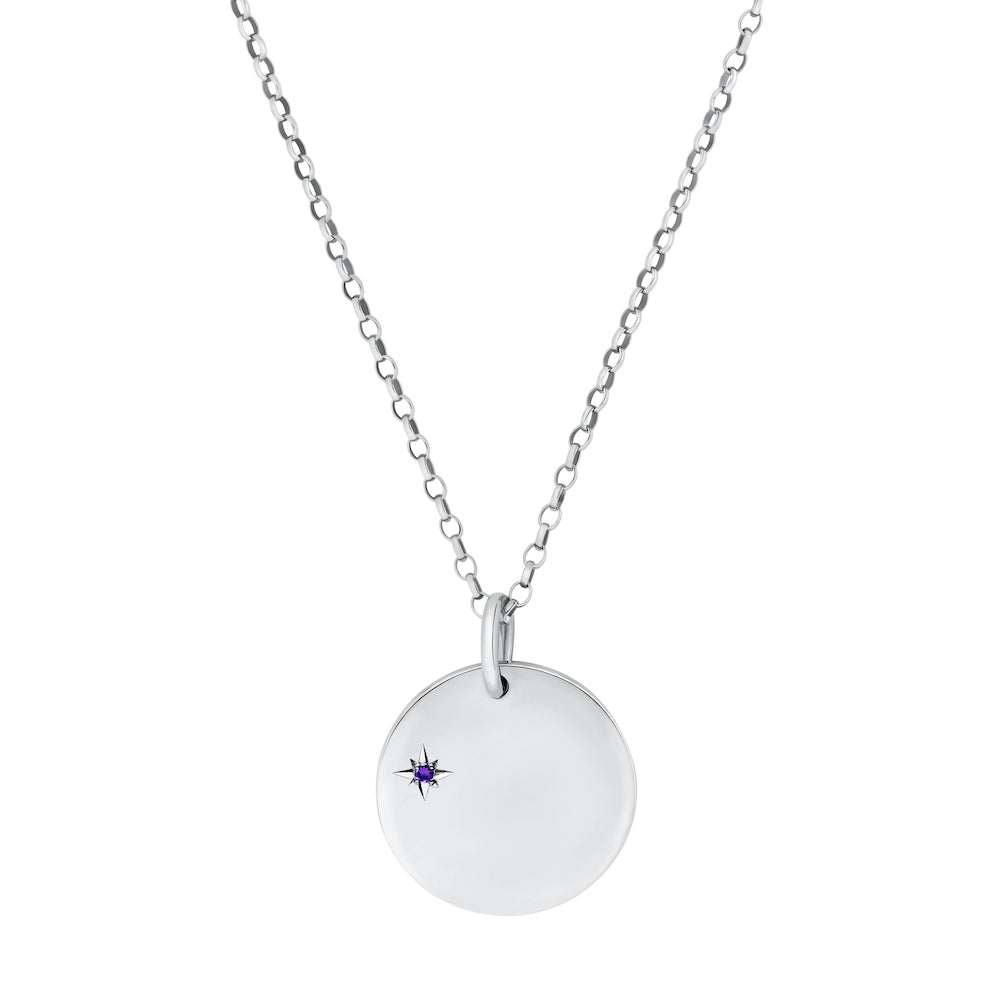 9ct White Gold Disc Necklace with Birthstone Star