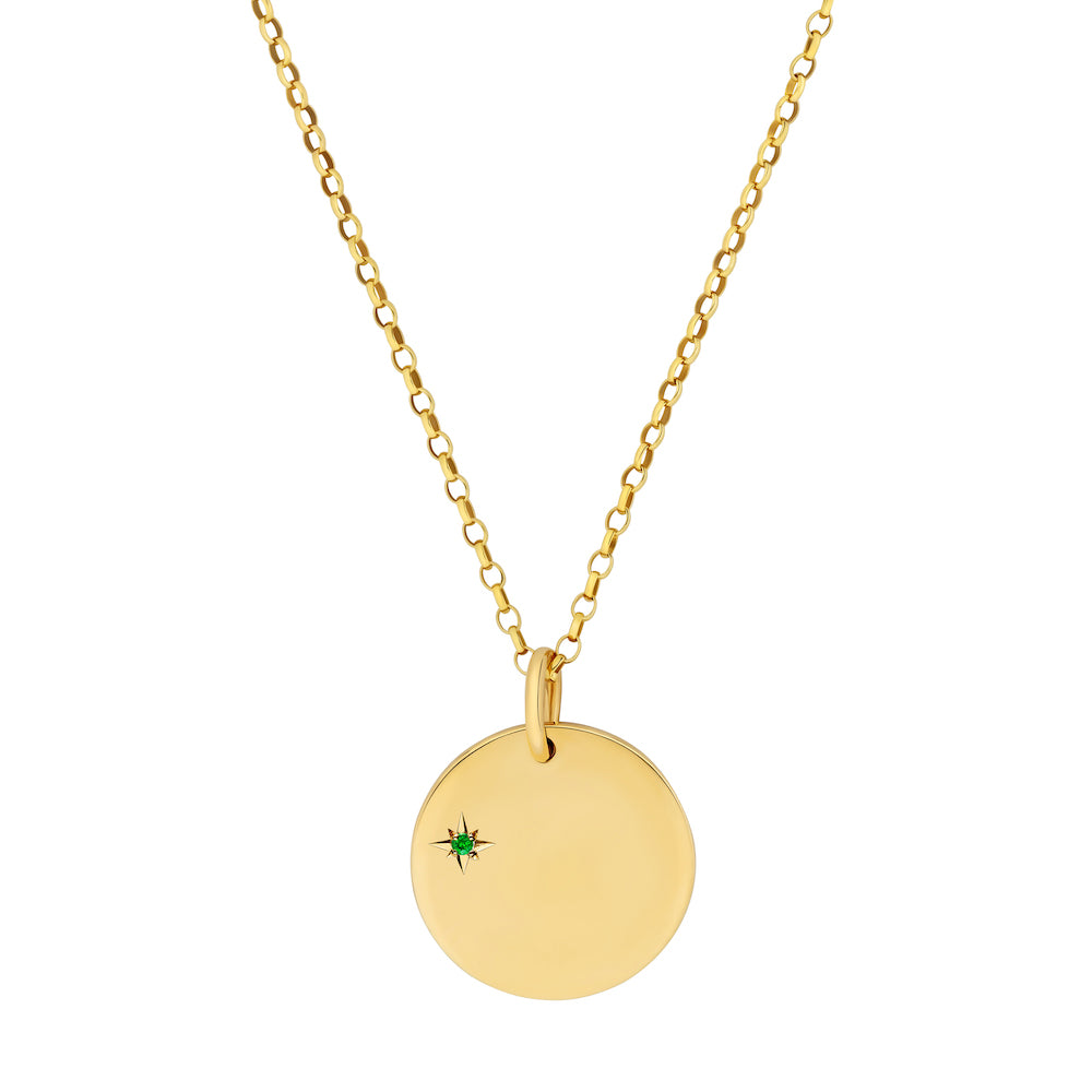 9ct Yellow Gold Disc Necklace with Birthstone Star