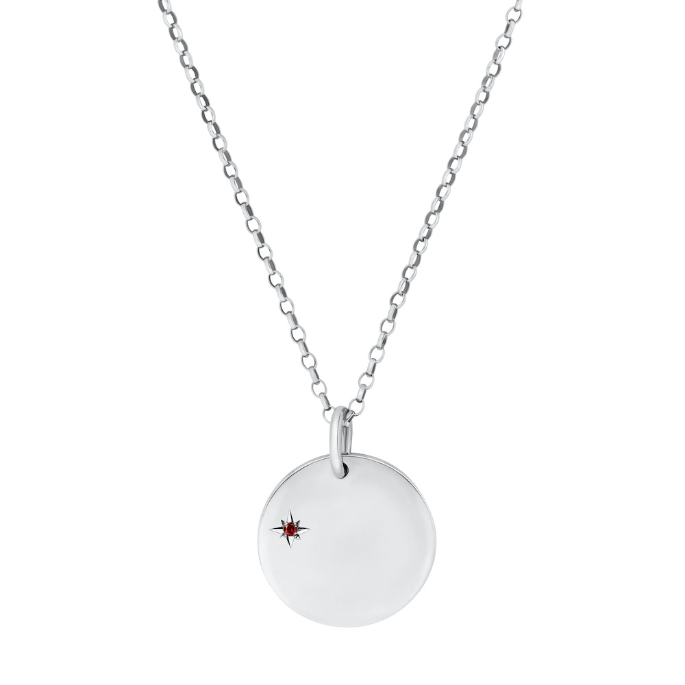 9ct White Gold Disc Necklace with Birthstone Star