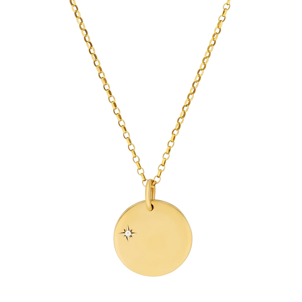 9ct Yellow Gold Disc Necklace with Birthstone Star