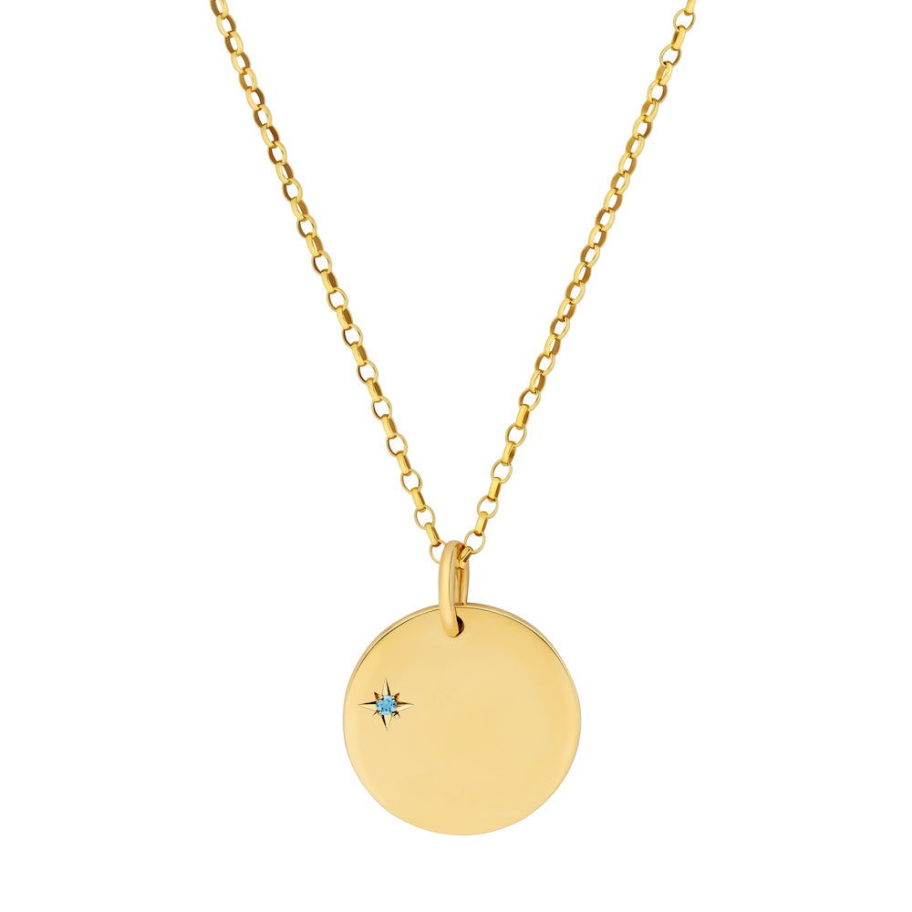 9ct Yellow Gold Disc Necklace with Birthstone Star