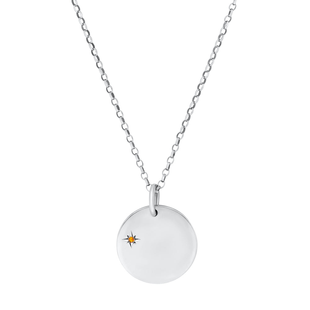 9ct White Gold Disc Necklace with Birthstone Star