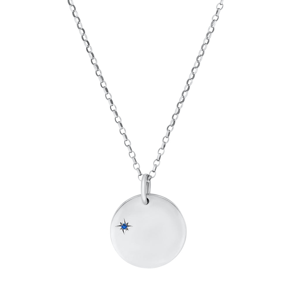 9ct White Gold Disc Necklace with Birthstone Star