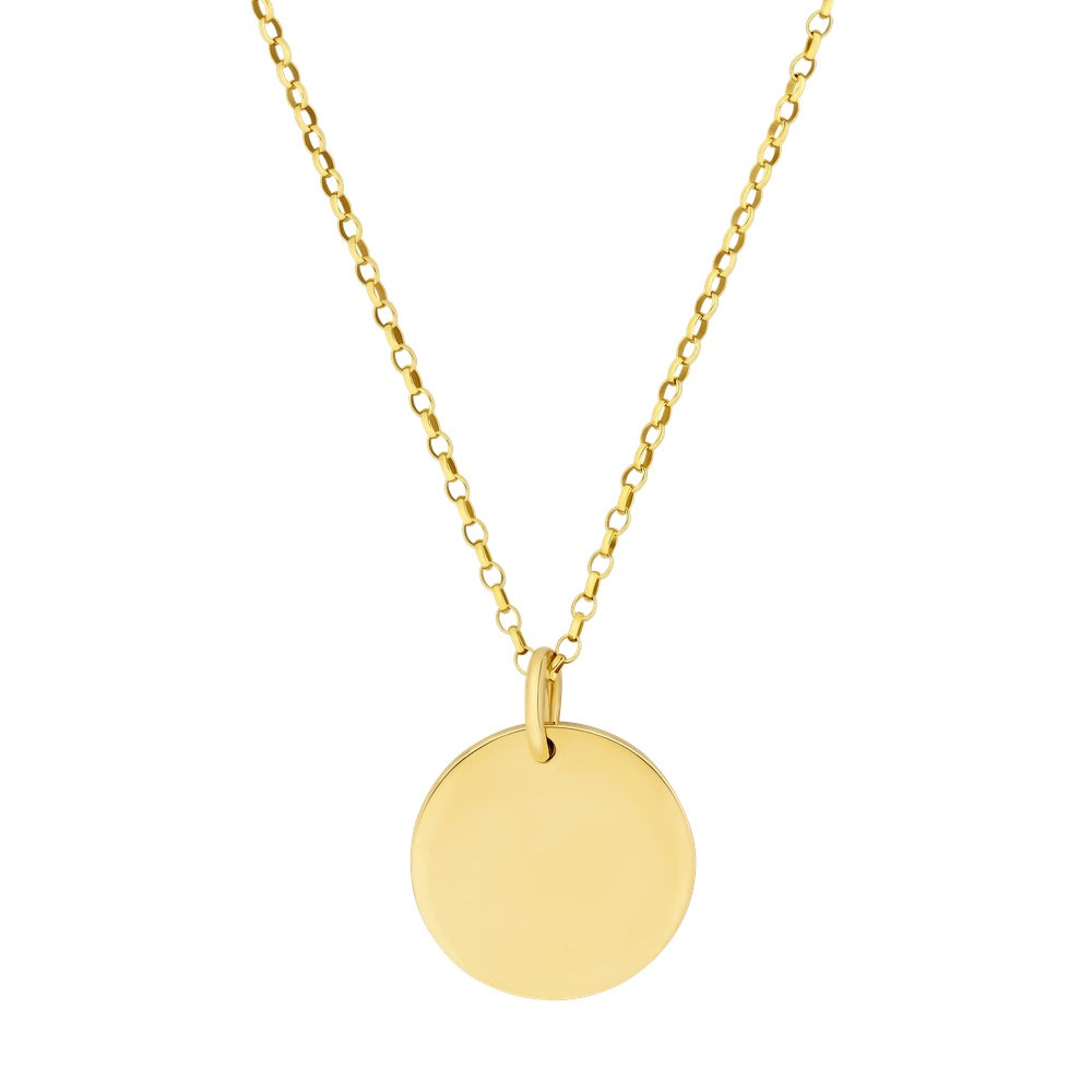 9ct Yellow Gold Plain Disc Necklace (Engravable)