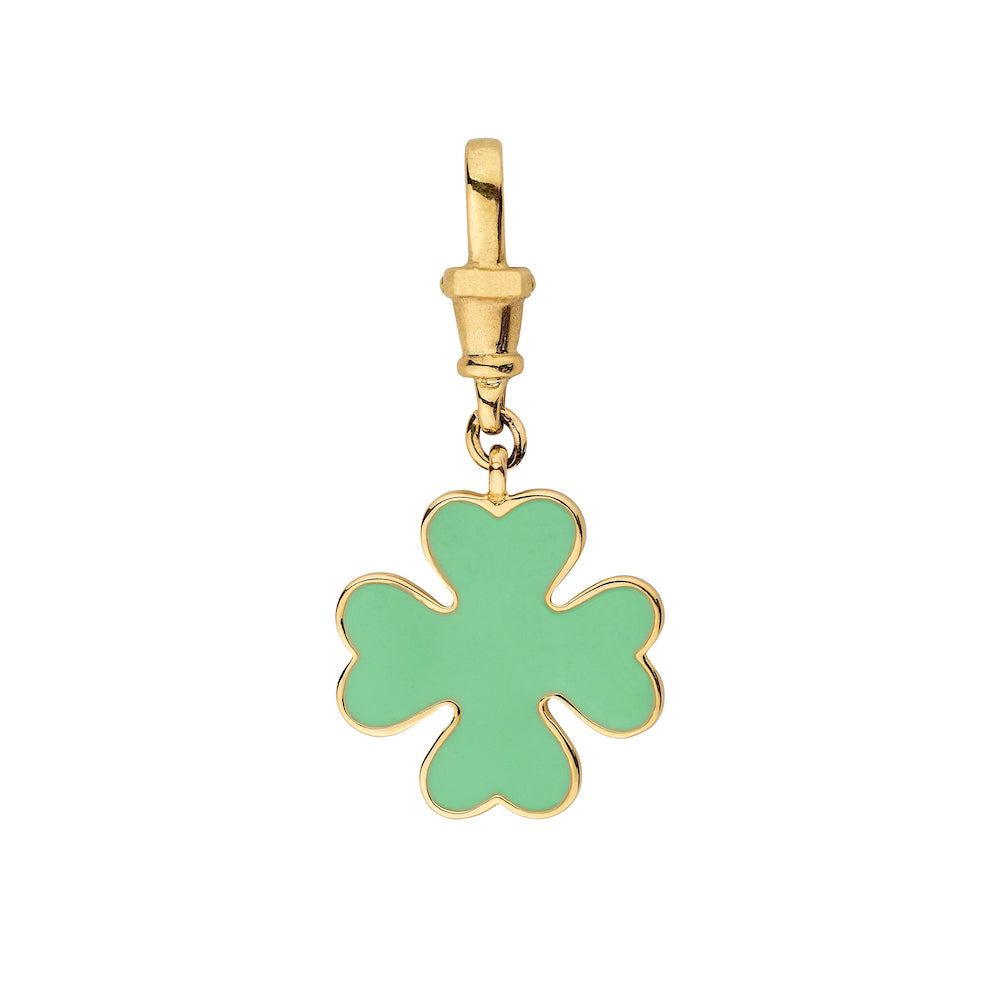 9ct Yellow Gold Mint Green Enamel Clover Necklace