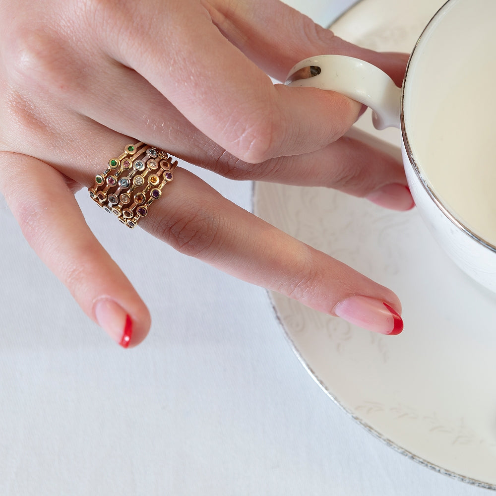 9ct Yellow Gold Stacking Ring with Round Diamonds