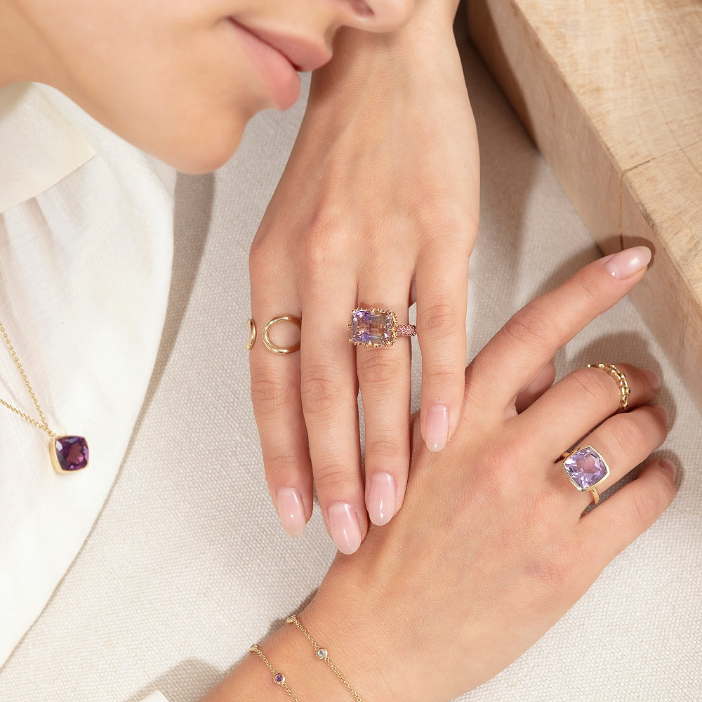 9ct Yellow Gold Single-Stone Pink Amethyst Ring