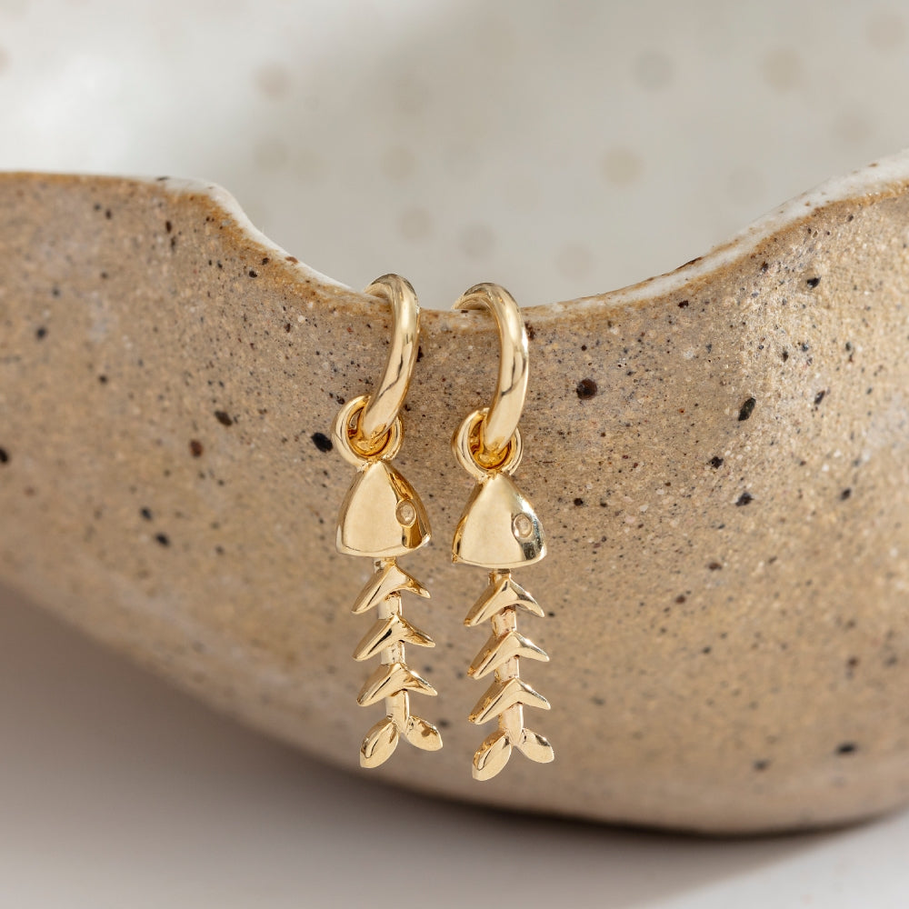 9ct Yellow Gold Fishbone Charms with Pavé-Set Diamond Head