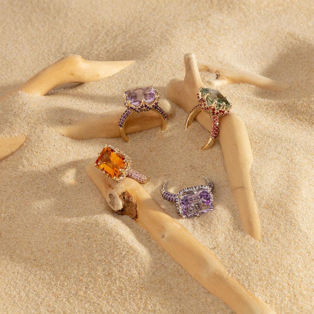 9ct Yellow Gold Claw-Set Pink Amethyst and Pavé-Set Pink Amethyst Cocktail Ring