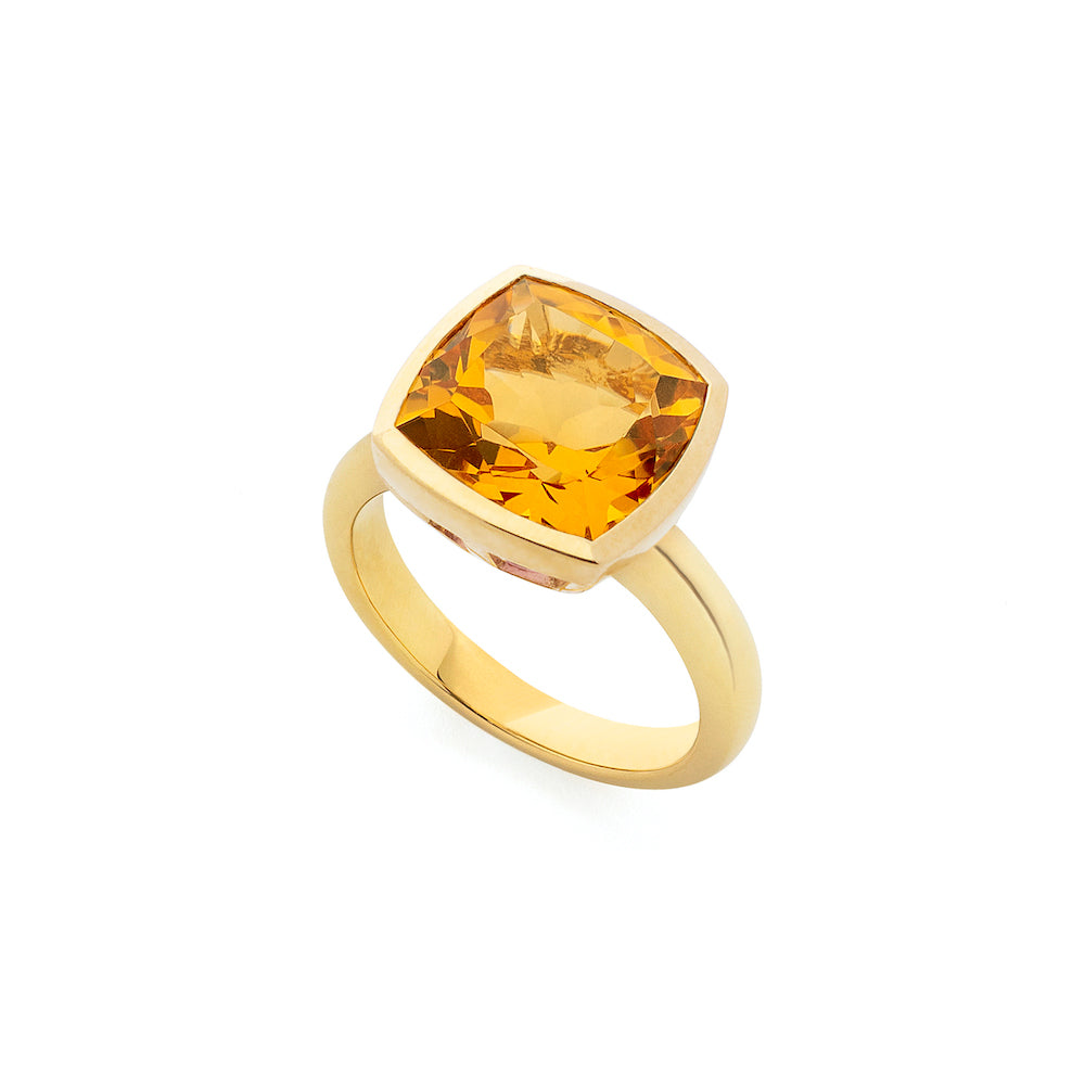9ct Yellow Gold Rub-Over Set Single-Stone Citrine Ring