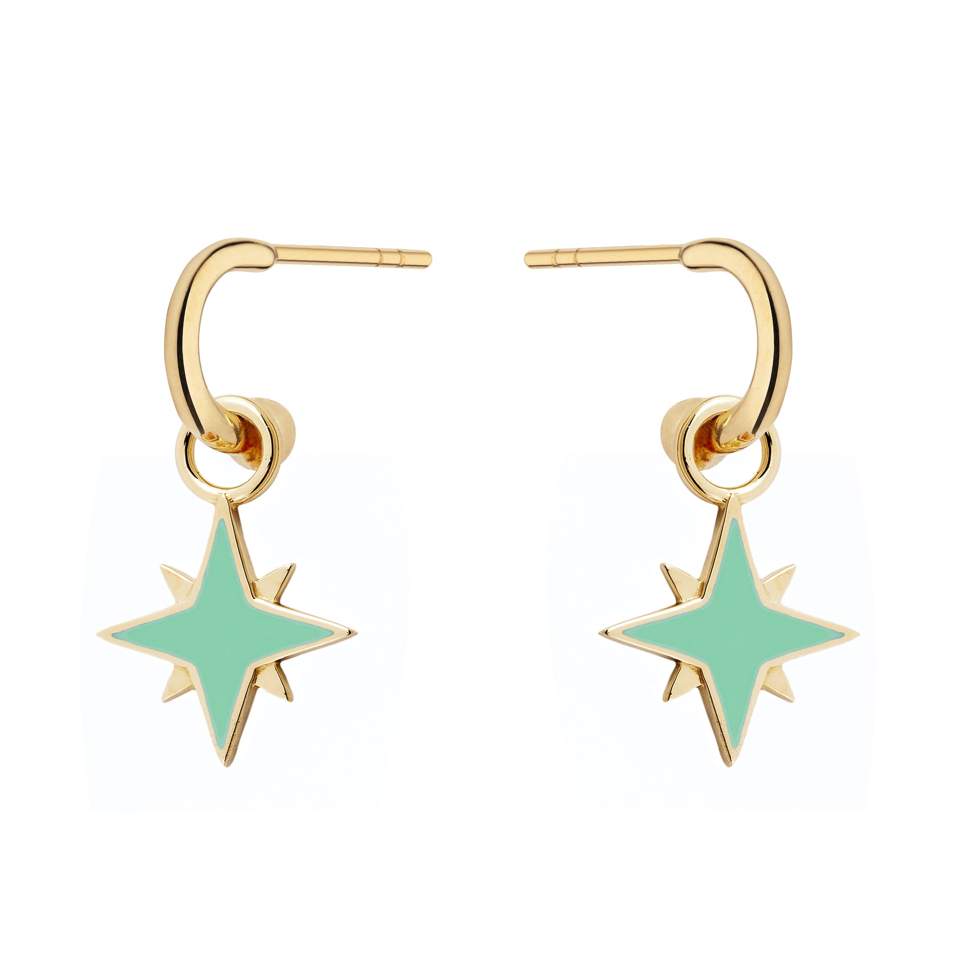 9ct Yellow Gold Earrings with Interchangeable Mint Green Enamel Star Drops