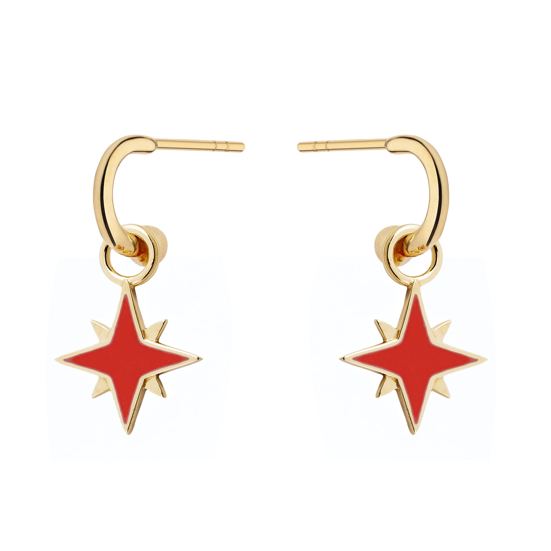 9ct Yellow Gold Earrings with Interchangeable Red Enamel Star Drops