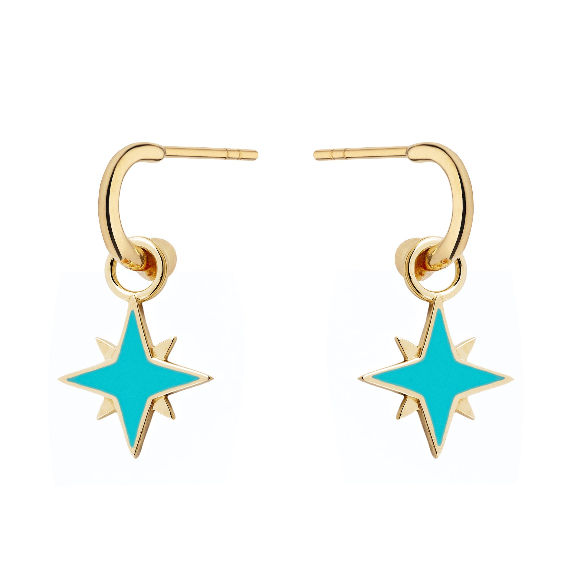 9ct Yellow Gold Earrings with Interchangeable Turquoise Enamel Star Drops
