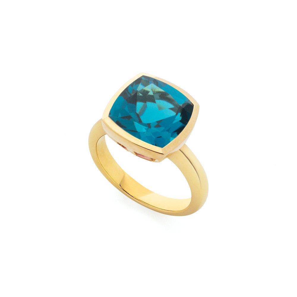 9ct Yellow Gold Rub-Over Set Single-Stone London Blue Topaz Ring