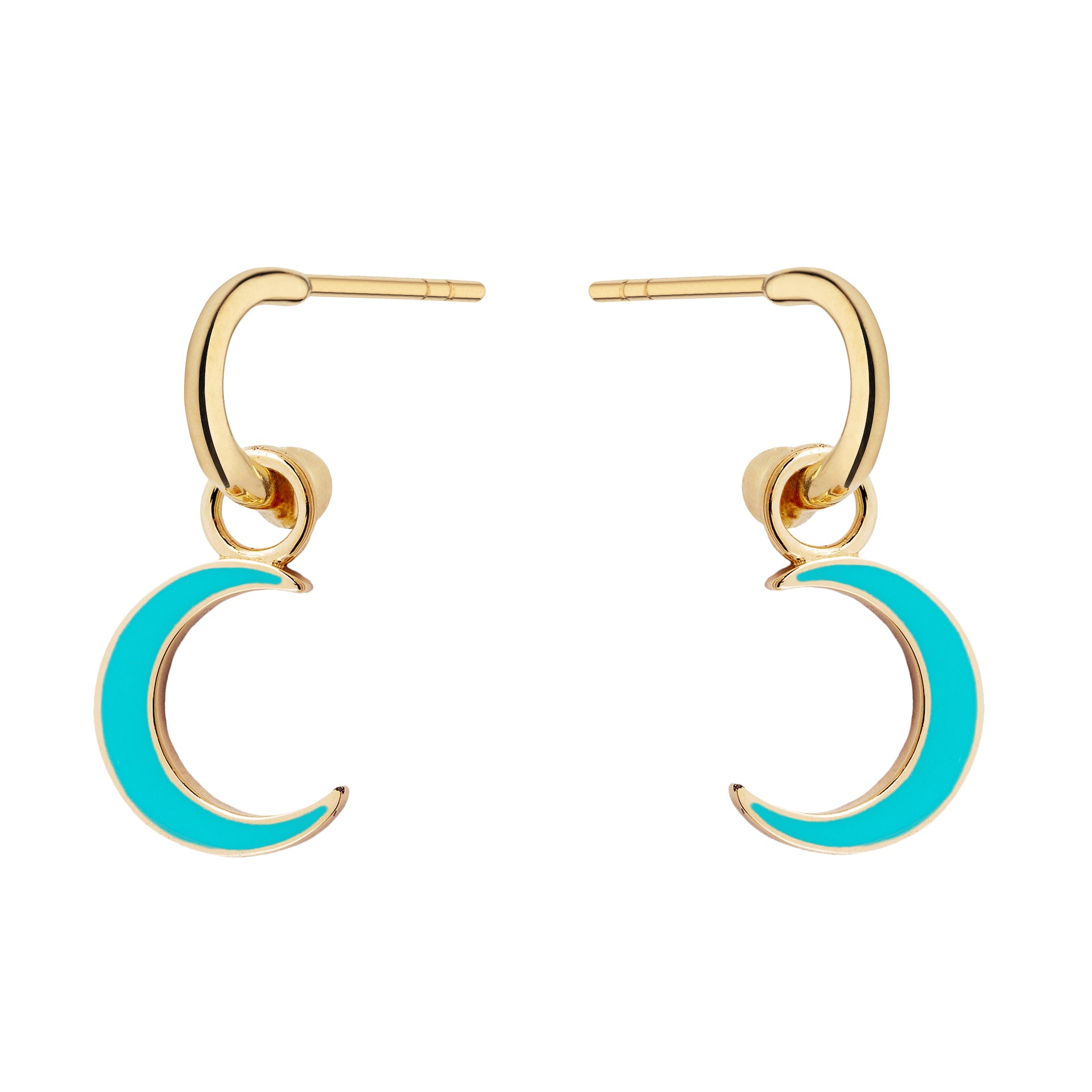 9ct Yellow Gold Earrings with Interchangeable Turquoise Enamel Half-Moon Drops