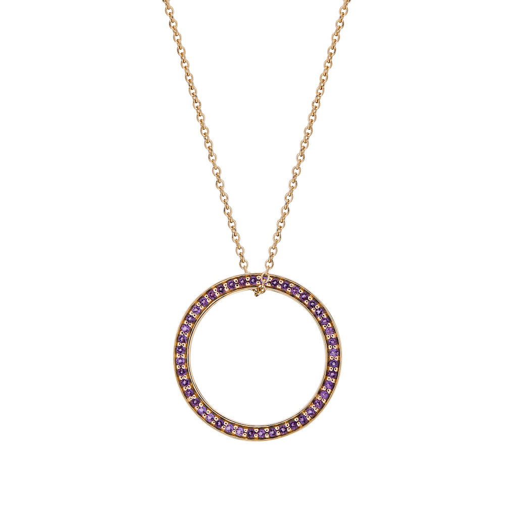 Yellow Gold Circle of Life Necklace with Amethyst