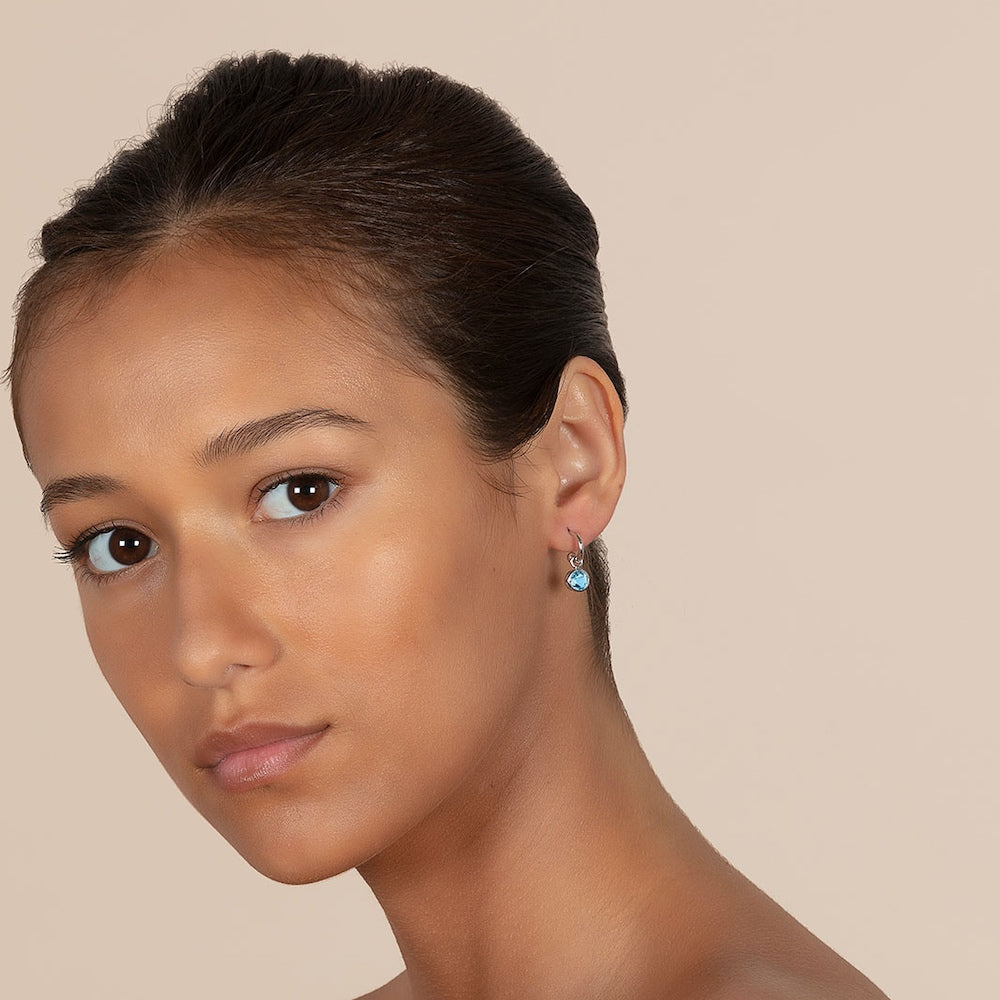 9ct White Gold Earrings with Interchangeable Blue Topaz Round Drops