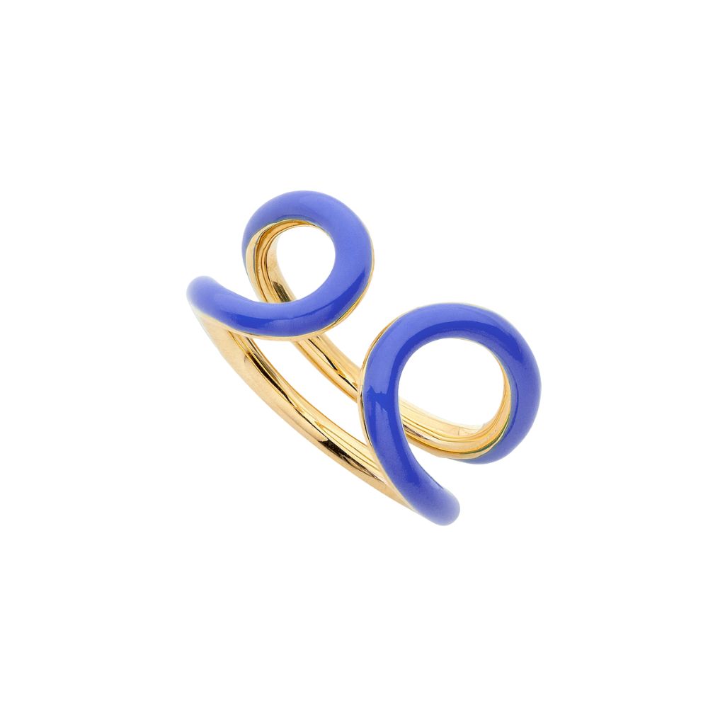 9ct Yellow Gold Oval Ring with Blue Enamel
