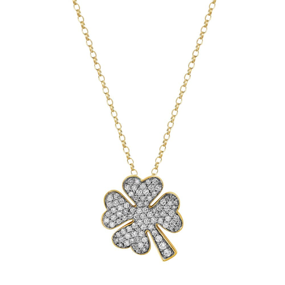 18ct Yellow Gold Diamond-Set Clover Necklace