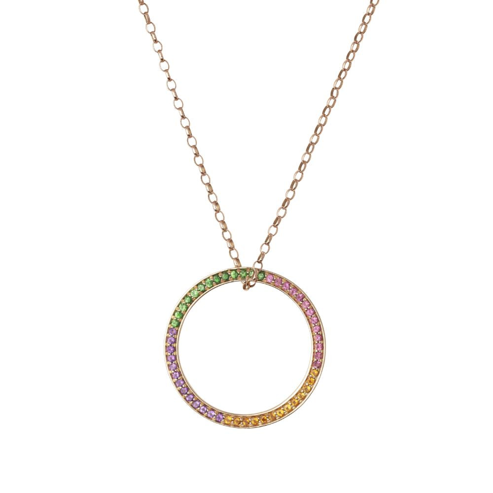 Yellow Gold Circle of Life Necklace with Tsavorite, Pink Tourmaline, Citrine and Amethyst