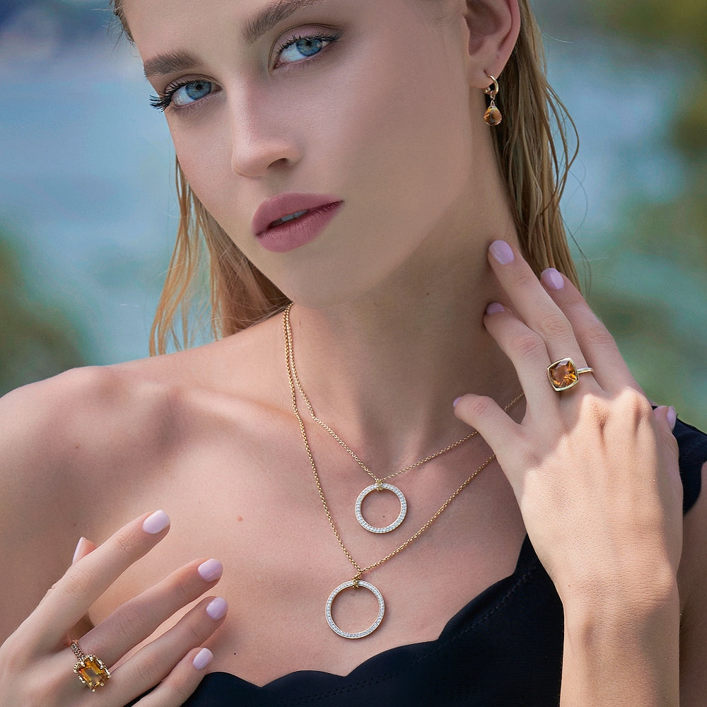 Yellow and White Gold Circle of Life Pendant Pavé-Set with Diamonds